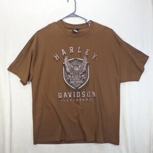 Harley-Davidson Tee T-Shirt XXL‎ Reel Brothers Mauston WI Brown 2013 Bravado